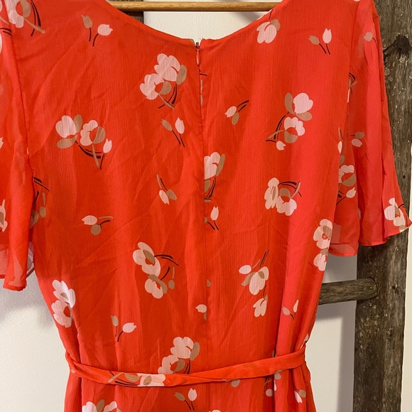 Lauren Ralph Lauren Orange Chiffon Floral Print Wrap Dress - Picture 8 of 10